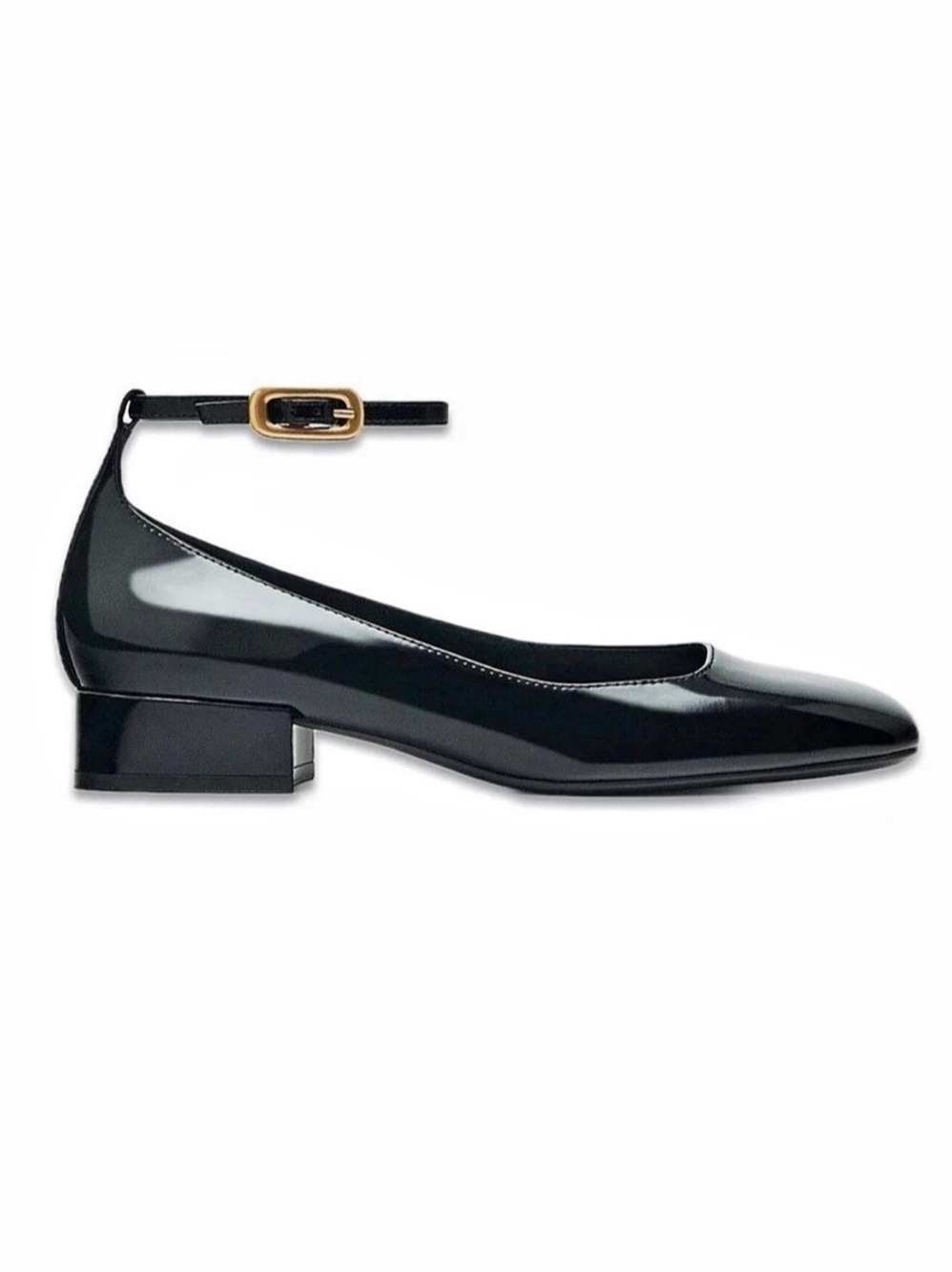 Massimo Dutti Black Patent Ankle Strap Heels